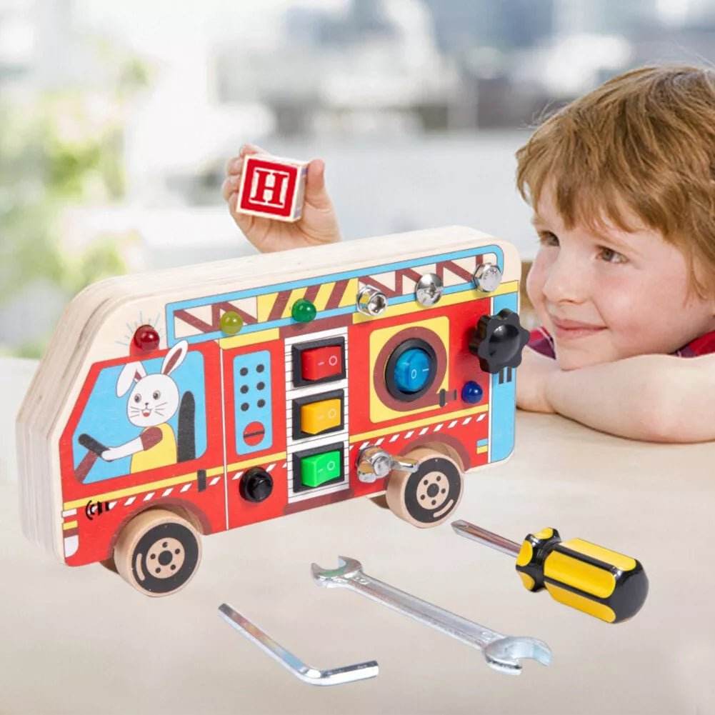 Tableau Montessori - BusyBoardCircuit™ - Autobus scolaire - Jeux Jouets Happy