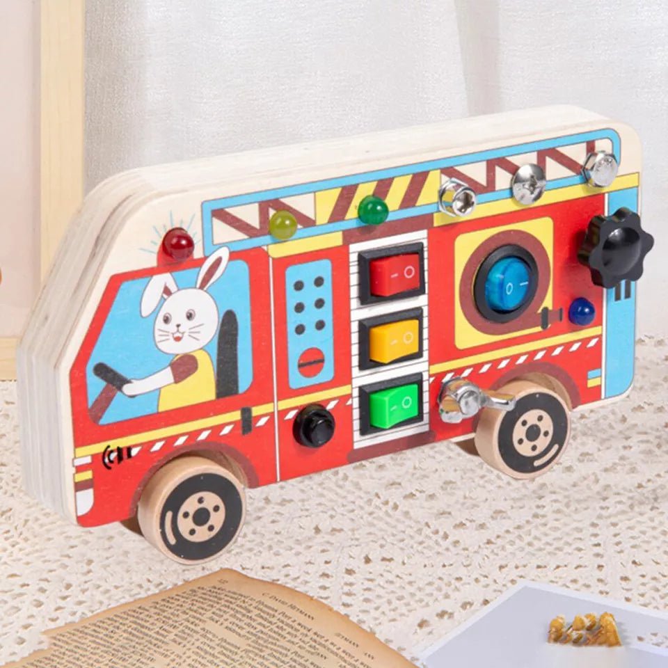 Tableau Montessori - BusyBoardCircuit™ - Autobus scolaire - Jeux Jouets Happy