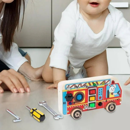 Tableau Montessori - BusyBoardCircuit™ - Autobus scolaire - Jeux Jouets Happy